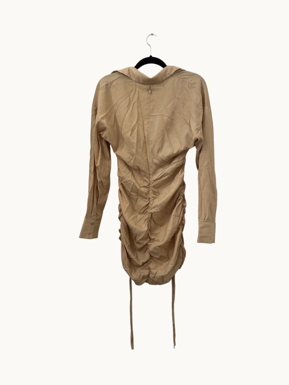 Ruched Tie-Hem Mini Dress in Beige - Picture 4 of 5